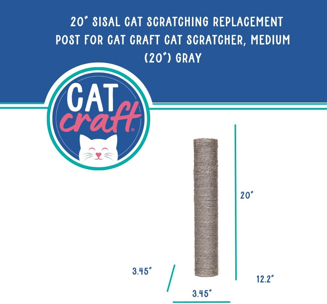 Replacement Sisal Cat Scratching Post 20" | Replacement Part & Extension Post, Grey