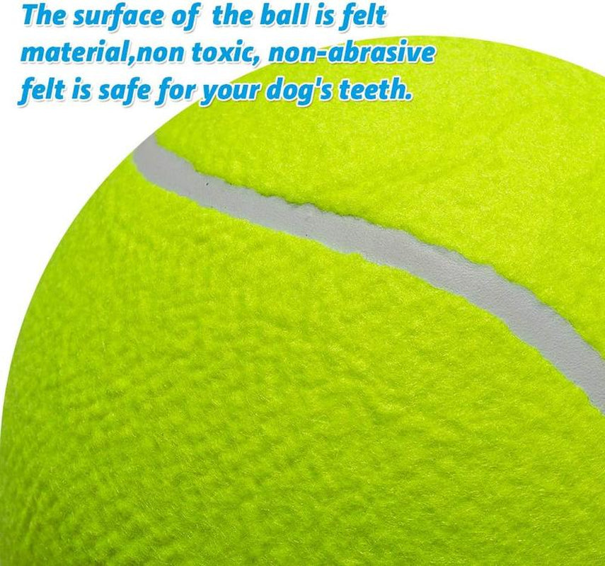 Giant Tennis Ball for Small Medium Pets - 9.5" Inflatable Rubber Dog Toy Ball with Pump & Needle - Funny Outdoor Toy for Playful Pups Training