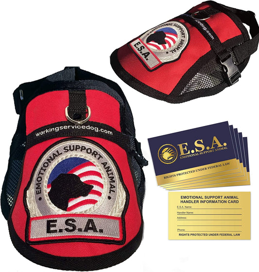 Premium Emotional Support Dog Vest | ESA Dog Vest | Mesh Cooling Panel | Emotional Support Dog Harness | Includes 5 Federal Law ESA Handout Cards (18" - 22" Girth, Red)