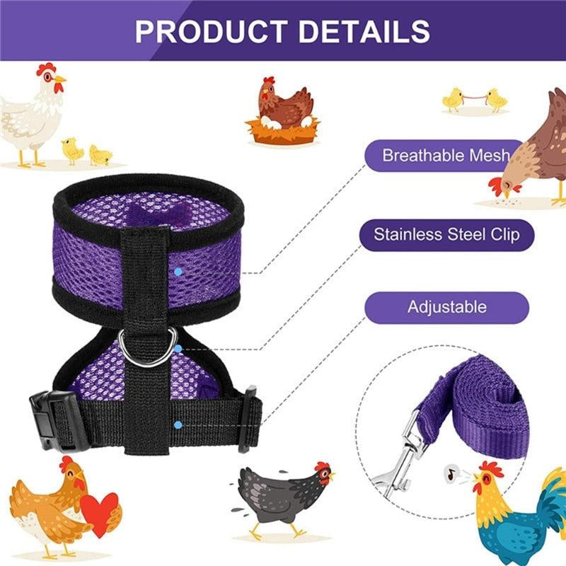 Chicken Harness with Leash Adjustable Chicken Leash for Hens Duck Puppy Breathable Comfortable Pet Harness 3 Sizes Y5GB