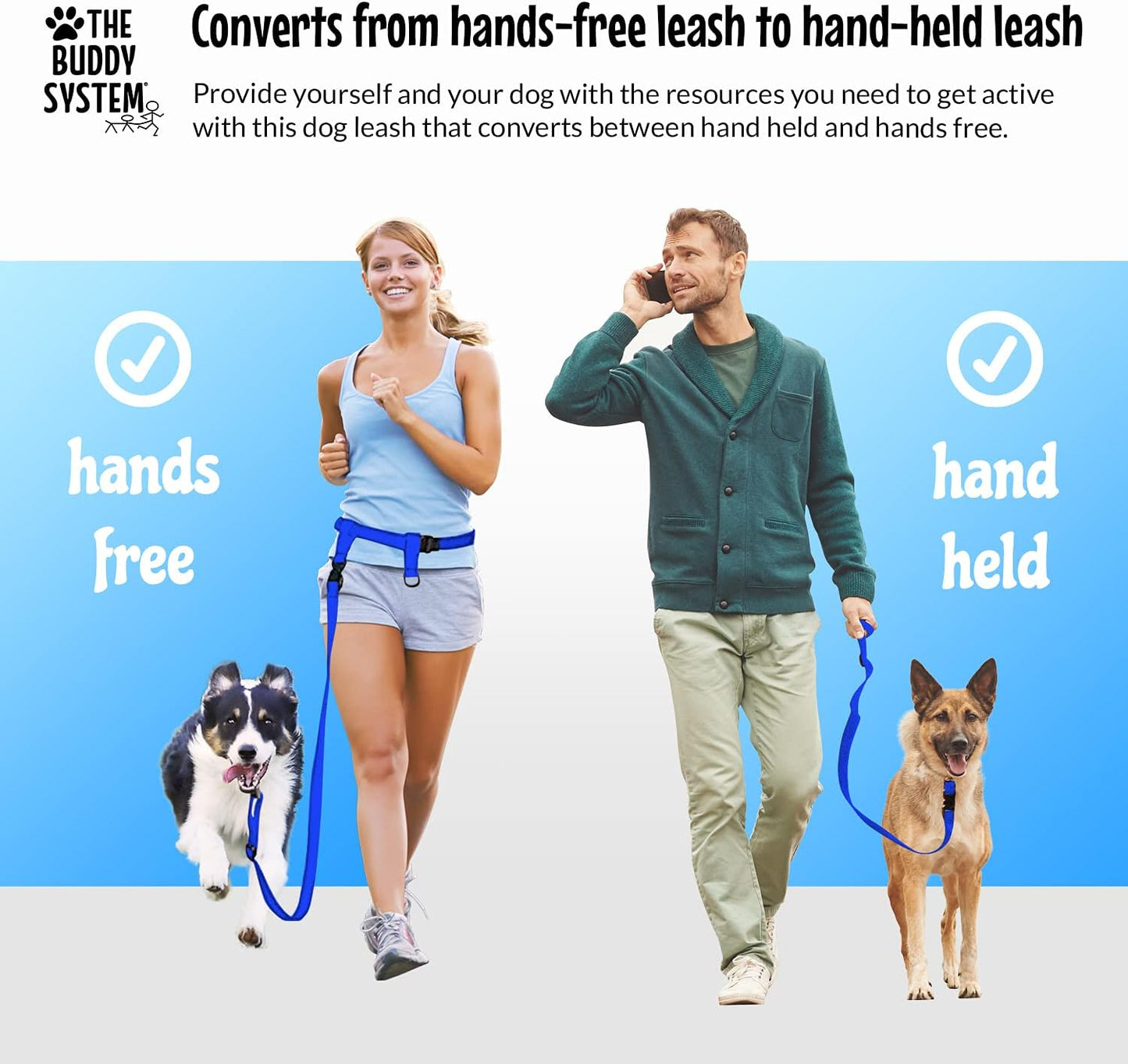 Hands Free Dog Leash, Adjustable Leash for Running, Jogging, Training and Service Dogs, Great for Small, Medium and Large Dogs, Made in USA (Royal Blue, Large Belt (27"- 50" Waist))