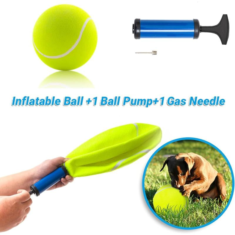 Giant Tennis Ball for Small Medium Pets - 9.5" Inflatable Rubber Dog Toy Ball with Pump & Needle - Funny Outdoor Toy for Playful Pups Training