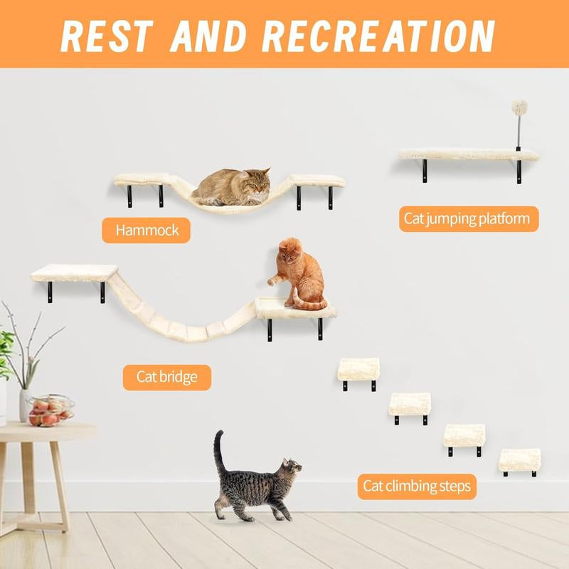 7-Piece Wall-Mounted Cat Climber Set with Shelves, Perches, Hammock & Scratching Board for Indoor Play . Tall Dog Crate