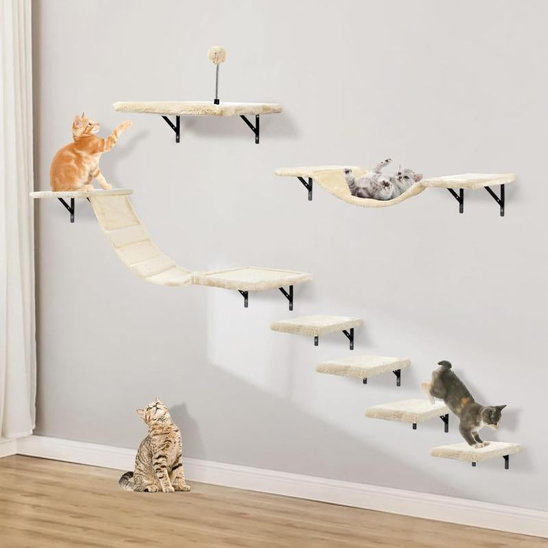 7-Piece Wall-Mounted Cat Climber Set with Shelves, Perches, Hammock & Scratching Board for Indoor Play . Tall Dog Crate