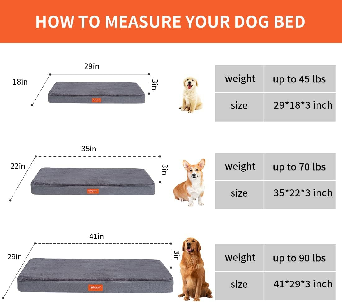 Large Dog Bed, Orthopedic Memory Foam Dog Bed with Removable Cover,Waterproof Lining and Nonskid Bottom Dog Crate Bed, Dog Mattress/Dog Bed Suitable for 30 to 90 Lbs(35"*22"*3"In, Grey)