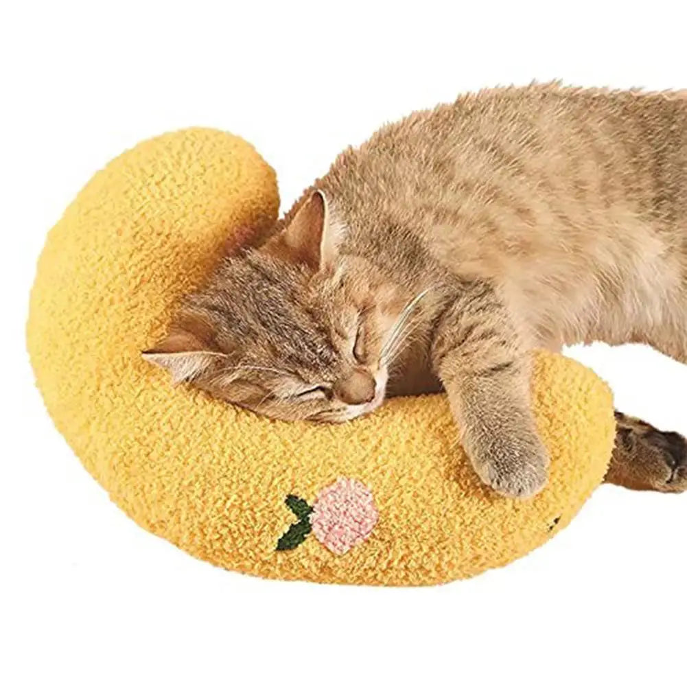 Pet Sleeping Pillow Ultra Soft Fluffy U-Shape Design Rabbit Dog Cat Bed Pillow Calming Toy Pet Supplies for Joint Relief