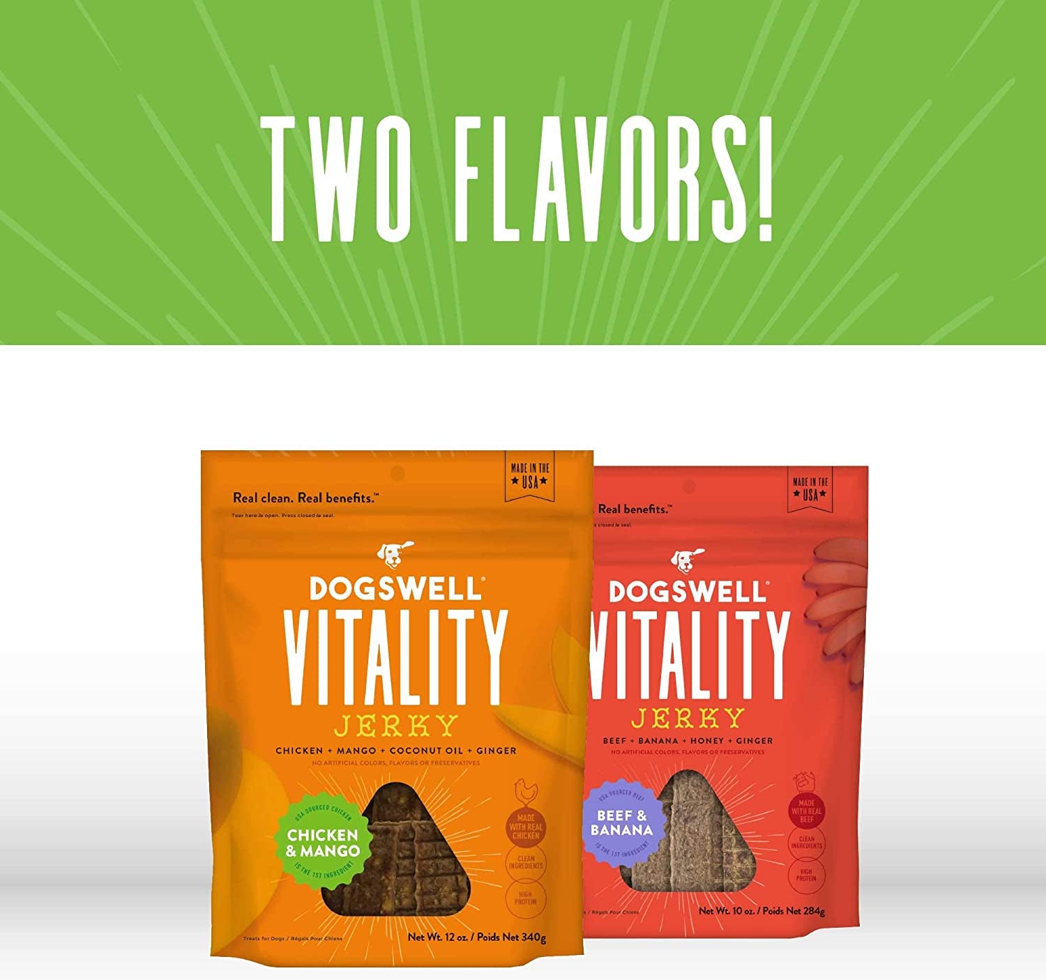 Vitality Chicken & Mango Jerky - Meaty Dog Treats with Mango, Coconut Oil & Ginger to Support Overall Health & Vitality - 12 Oz. (29278)