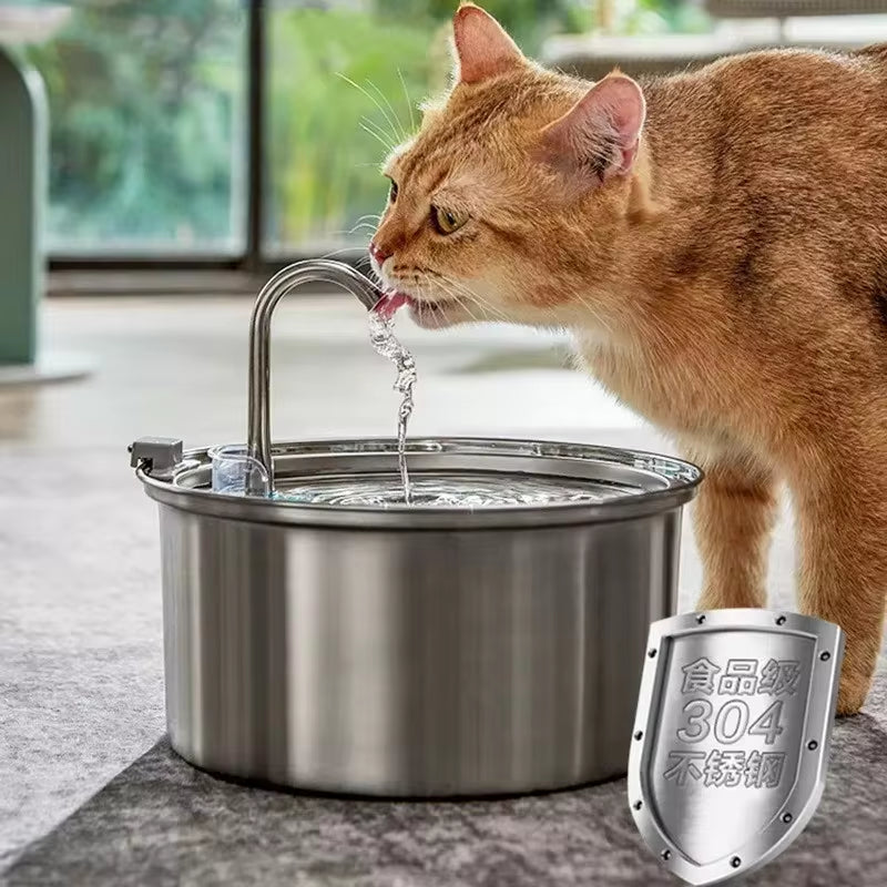 Intelligent Stainless Automatic Steel Cat Water Fountain with Sensor Filters Drinker for Dogs Feeder Pet Mute Dispenser Drinking