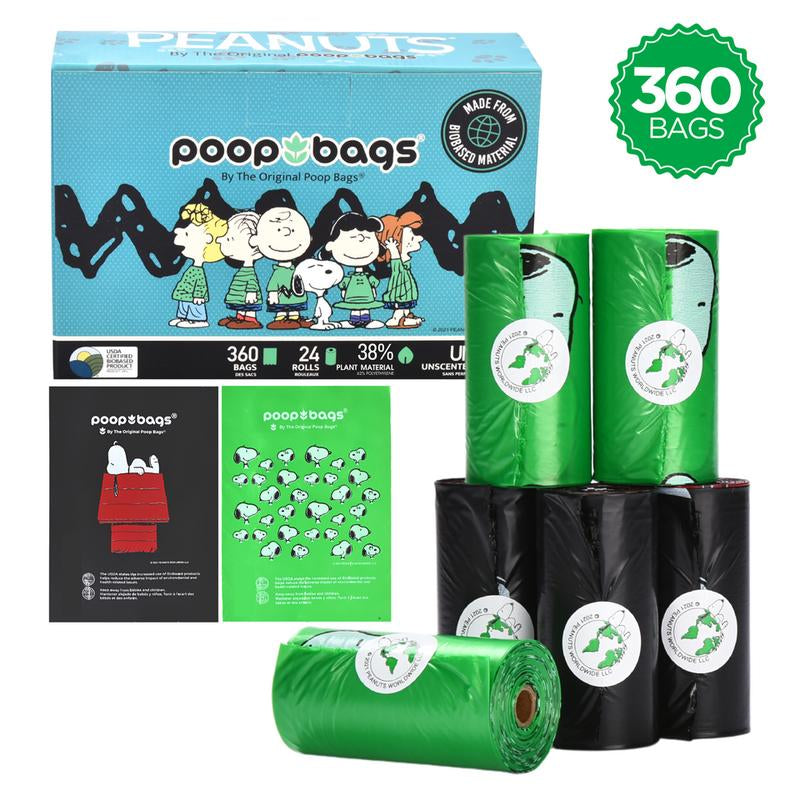 The Original Poop Bags- Peanuts 360 Unscented Poop Bags in Leash Rolls Pet Poop Bags