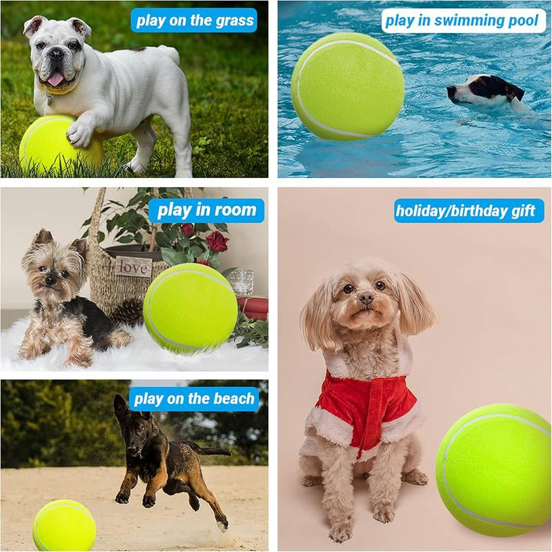 Giant Tennis Ball for Small Medium Pets - 9.5" Inflatable Rubber Dog Toy Ball with Pump & Needle - Funny Outdoor Toy for Playful Pups Training