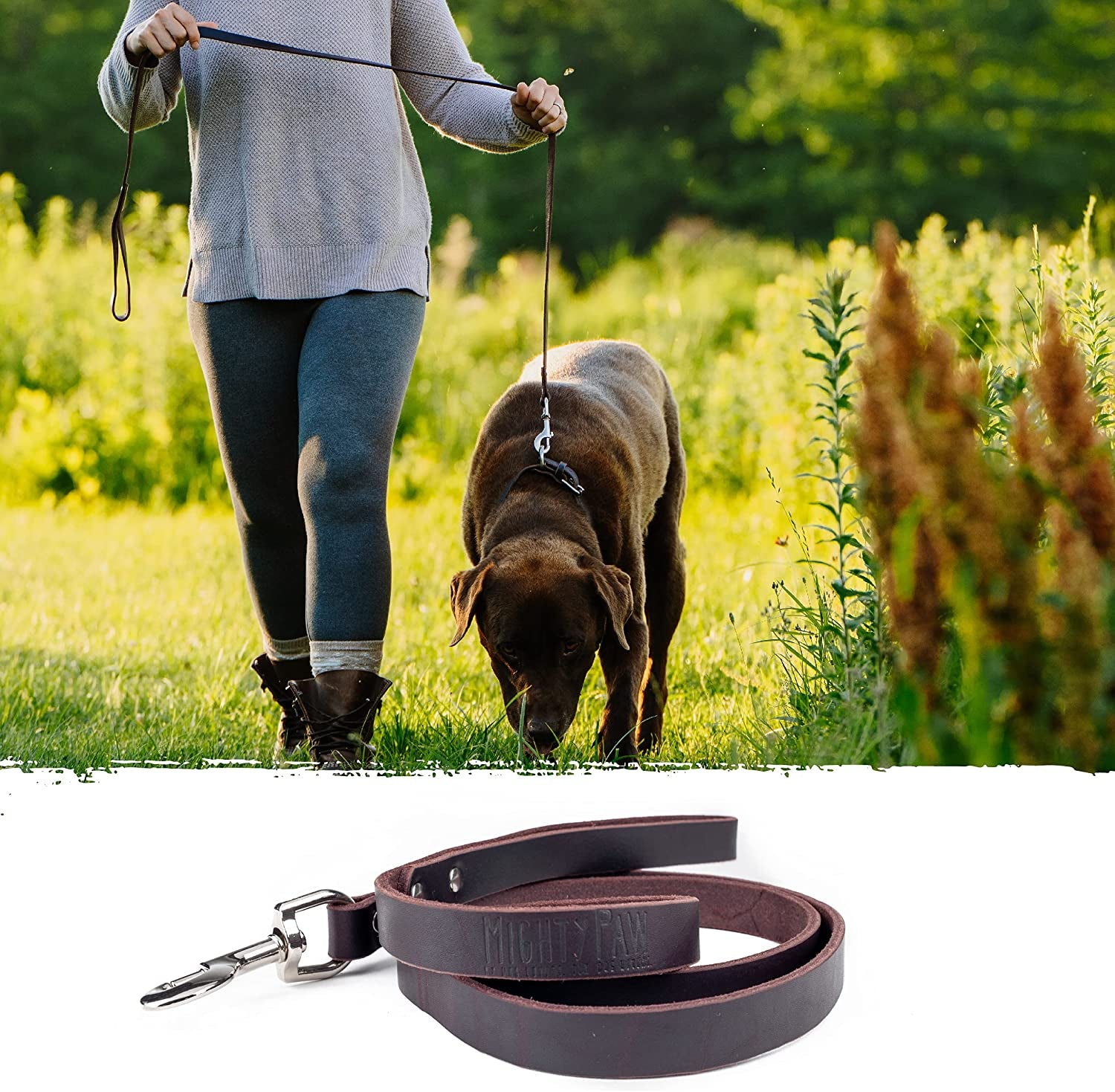 Leather Dog Leash - Genuine Distressed Material - Premium - Suitable for All Pet Sizes - Heavy Duty Dogs Leashes - Modern - Dark