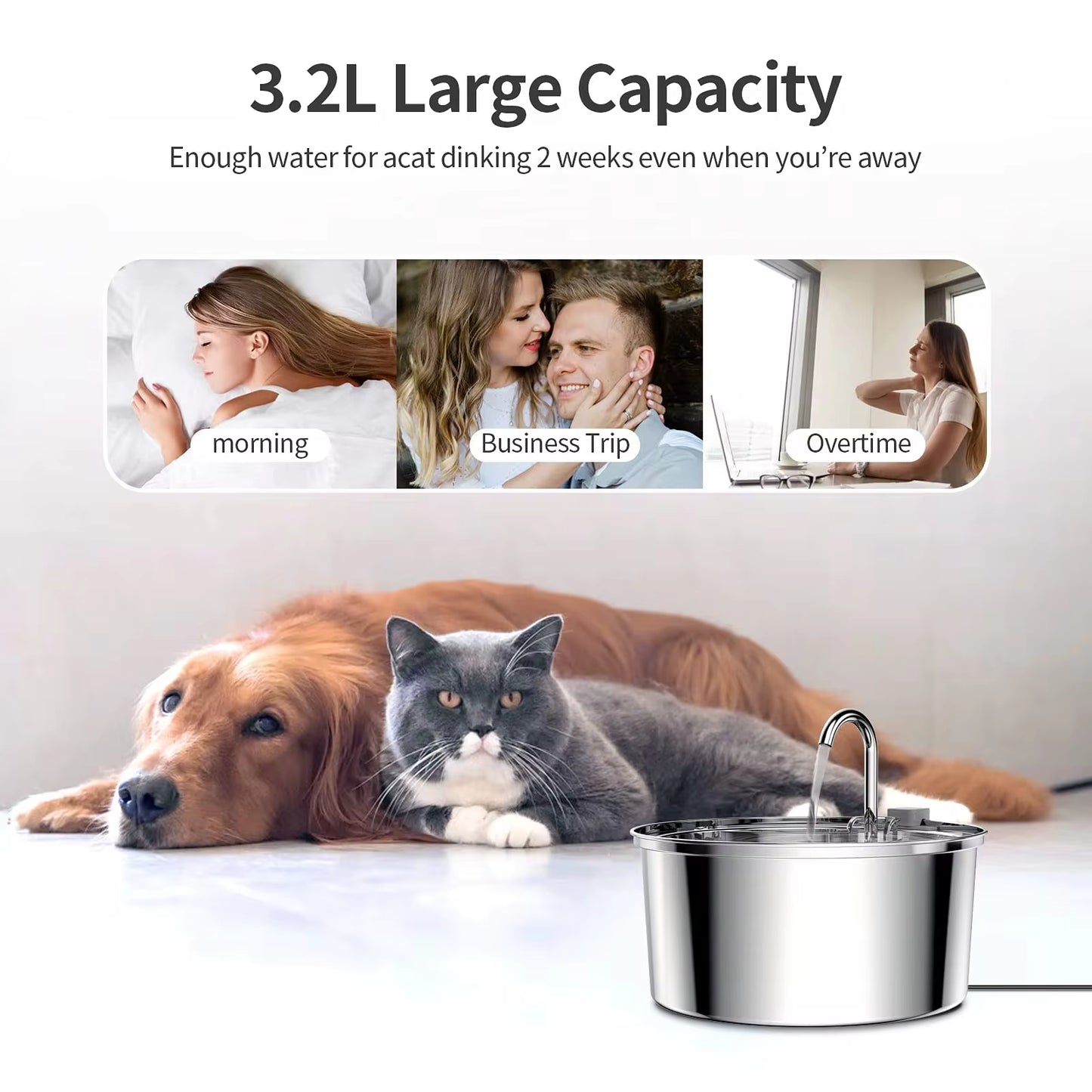 Intelligent Stainless Automatic Steel Cat Water Fountain with Sensor Filters Drinker for Dogs Feeder Pet Mute Dispenser Drinking