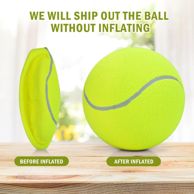 Giant Tennis Ball for Small Medium Pets - 9.5" Inflatable Rubber Dog Toy Ball with Pump & Needle - Funny Outdoor Toy for Playful Pups Training